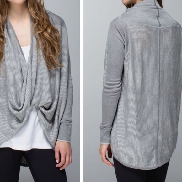 Lululemon Iconic Sweater Wrap Striped Gray White Size 4 - Picture 3 of 8